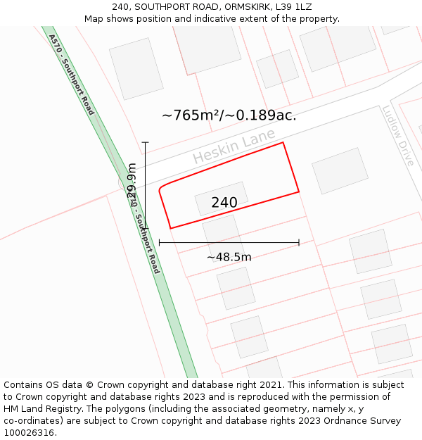 240, SOUTHPORT ROAD, ORMSKIRK, L39 1LZ: Plot and title map