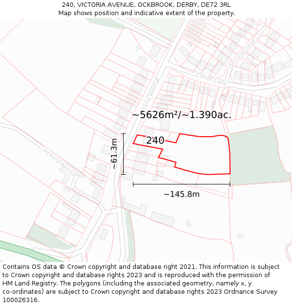 240, VICTORIA AVENUE, OCKBROOK, DERBY, DE72 3RL: Plot and title map