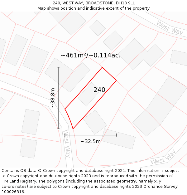 240, WEST WAY, BROADSTONE, BH18 9LL: Plot and title map