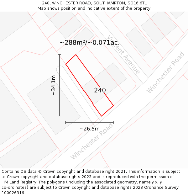 240, WINCHESTER ROAD, SOUTHAMPTON, SO16 6TL: Plot and title map