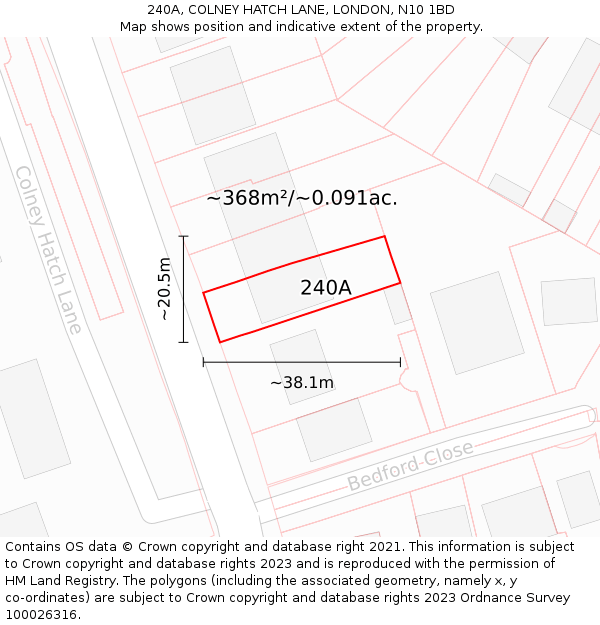 240A, COLNEY HATCH LANE, LONDON, N10 1BD: Plot and title map