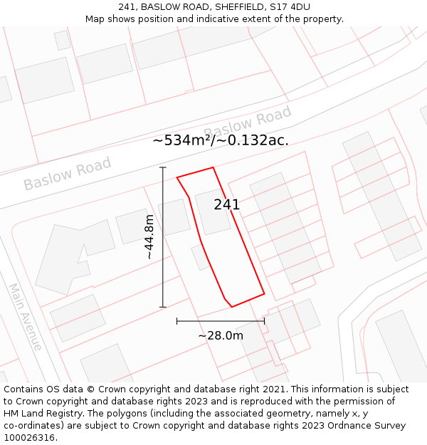 241, BASLOW ROAD, SHEFFIELD, S17 4DU: Plot and title map