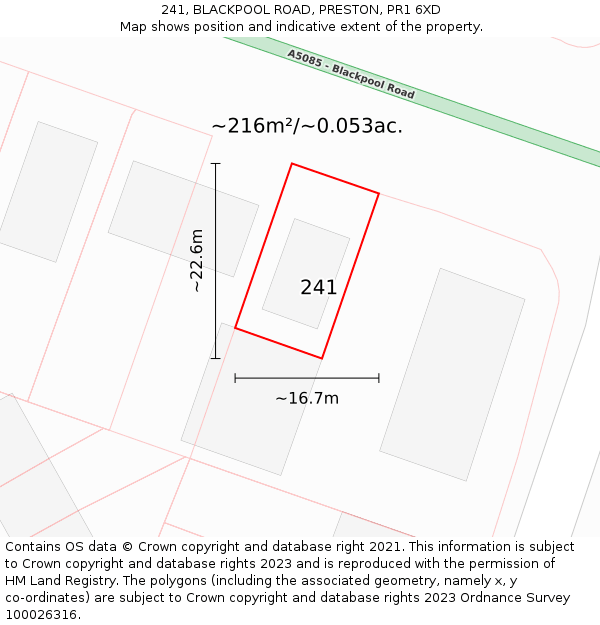 241, BLACKPOOL ROAD, PRESTON, PR1 6XD: Plot and title map