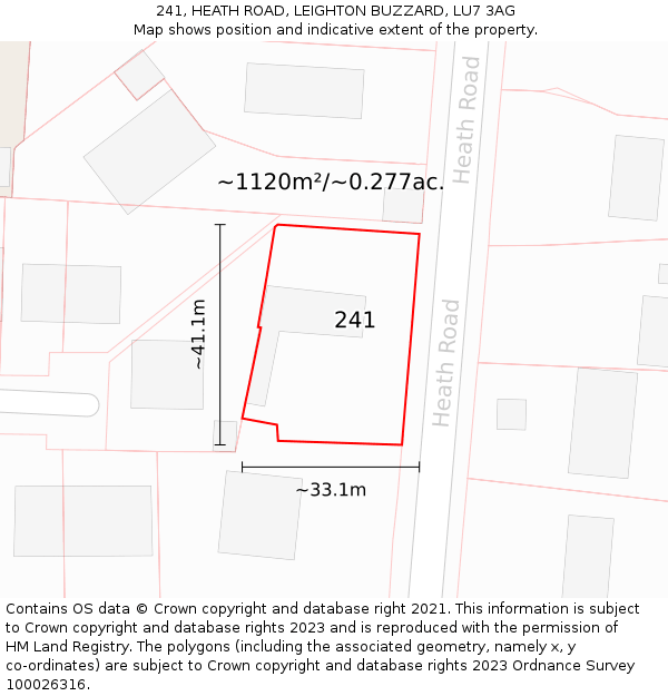 241, HEATH ROAD, LEIGHTON BUZZARD, LU7 3AG: Plot and title map