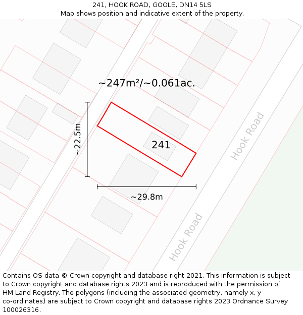 241, HOOK ROAD, GOOLE, DN14 5LS: Plot and title map