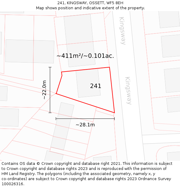 241, KINGSWAY, OSSETT, WF5 8EH: Plot and title map