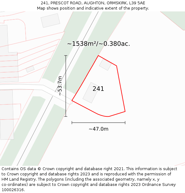 241, PRESCOT ROAD, AUGHTON, ORMSKIRK, L39 5AE: Plot and title map