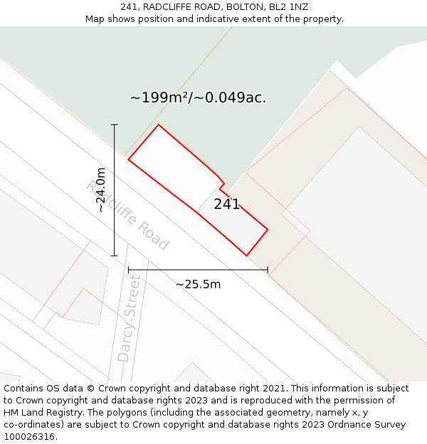 241, RADCLIFFE ROAD, BOLTON, BL2 1NZ: Plot and title map
