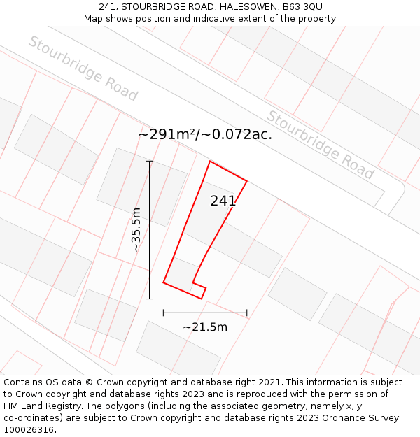 241, STOURBRIDGE ROAD, HALESOWEN, B63 3QU: Plot and title map