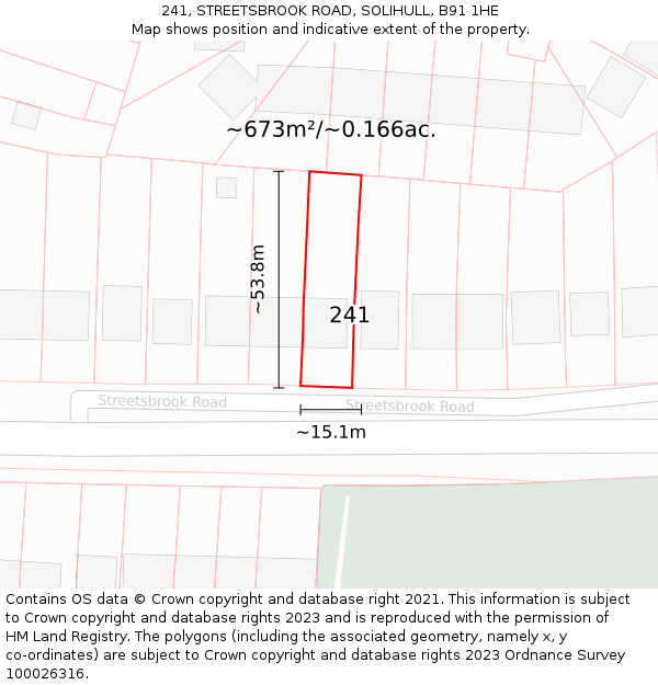 241, STREETSBROOK ROAD, SOLIHULL, B91 1HE: Plot and title map