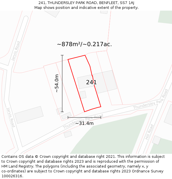 241, THUNDERSLEY PARK ROAD, BENFLEET, SS7 1AJ: Plot and title map