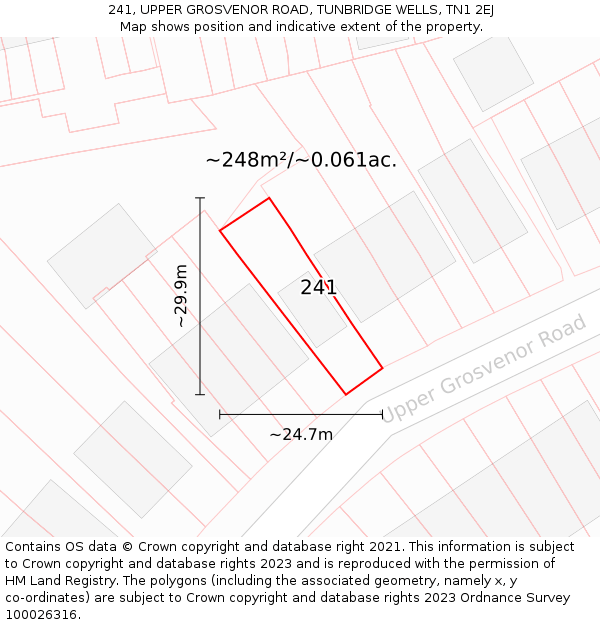 241, UPPER GROSVENOR ROAD, TUNBRIDGE WELLS, TN1 2EJ: Plot and title map