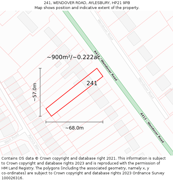 241, WENDOVER ROAD, AYLESBURY, HP21 9PB: Plot and title map