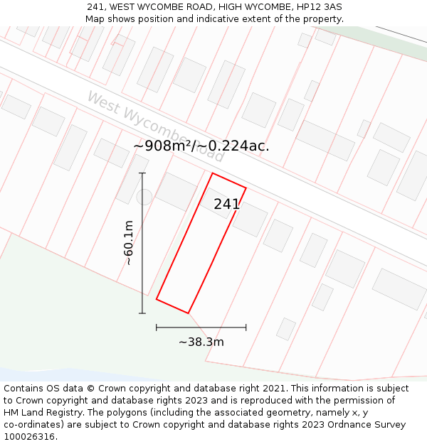 241, WEST WYCOMBE ROAD, HIGH WYCOMBE, HP12 3AS: Plot and title map