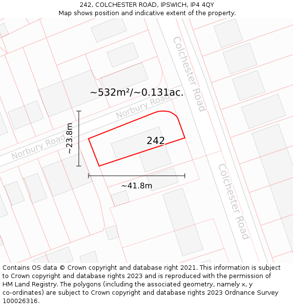 242, COLCHESTER ROAD, IPSWICH, IP4 4QY: Plot and title map