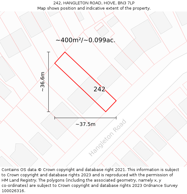 242, HANGLETON ROAD, HOVE, BN3 7LP: Plot and title map