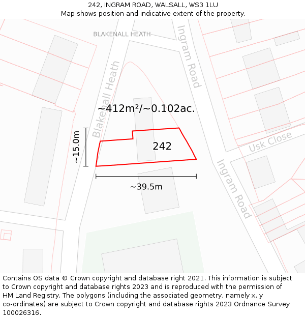 242, INGRAM ROAD, WALSALL, WS3 1LU: Plot and title map