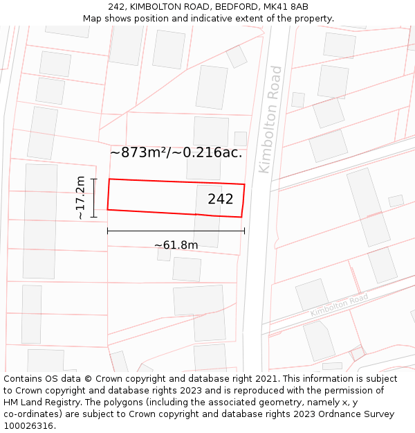 242, KIMBOLTON ROAD, BEDFORD, MK41 8AB: Plot and title map