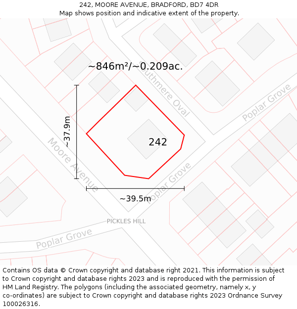 242, MOORE AVENUE, BRADFORD, BD7 4DR: Plot and title map