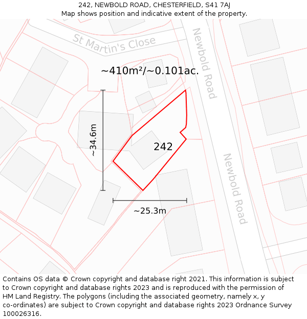 242, NEWBOLD ROAD, CHESTERFIELD, S41 7AJ: Plot and title map