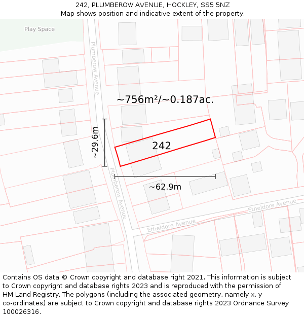 242, PLUMBEROW AVENUE, HOCKLEY, SS5 5NZ: Plot and title map