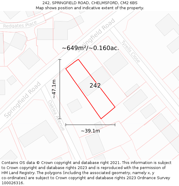 242, SPRINGFIELD ROAD, CHELMSFORD, CM2 6BS: Plot and title map