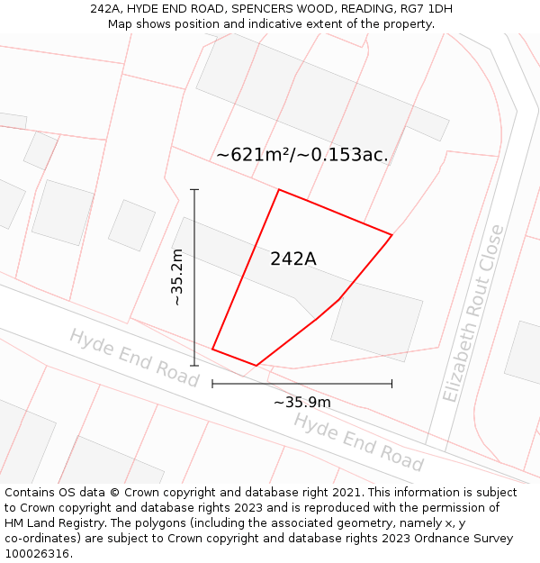 242A, HYDE END ROAD, SPENCERS WOOD, READING, RG7 1DH: Plot and title map