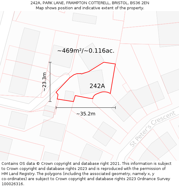 242A, PARK LANE, FRAMPTON COTTERELL, BRISTOL, BS36 2EN: Plot and title map