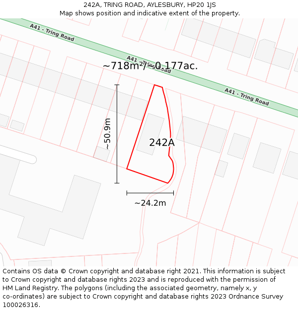 242A, TRING ROAD, AYLESBURY, HP20 1JS: Plot and title map