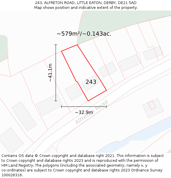 243, ALFRETON ROAD, LITTLE EATON, DERBY, DE21 5AD: Plot and title map