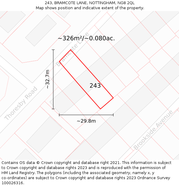 243, BRAMCOTE LANE, NOTTINGHAM, NG8 2QL: Plot and title map