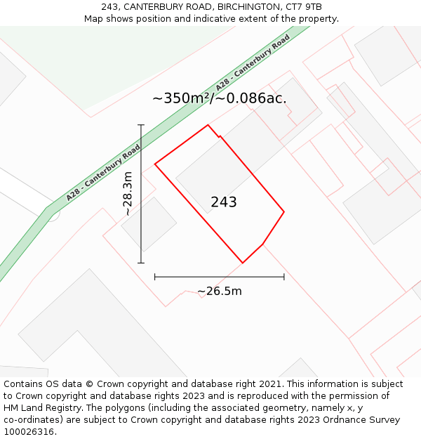 243, CANTERBURY ROAD, BIRCHINGTON, CT7 9TB: Plot and title map