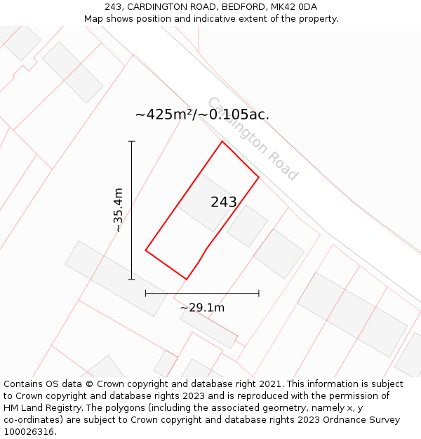 243, CARDINGTON ROAD, BEDFORD, MK42 0DA: Plot and title map