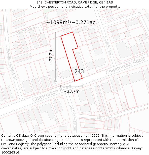 243, CHESTERTON ROAD, CAMBRIDGE, CB4 1AS: Plot and title map
