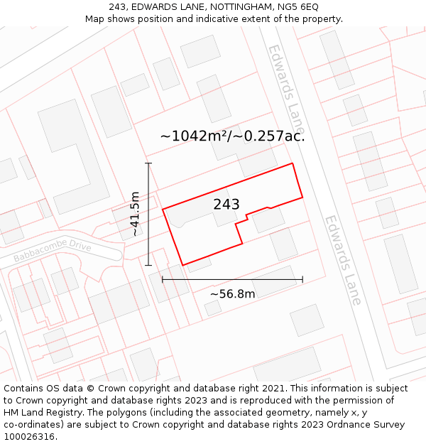 243, EDWARDS LANE, NOTTINGHAM, NG5 6EQ: Plot and title map