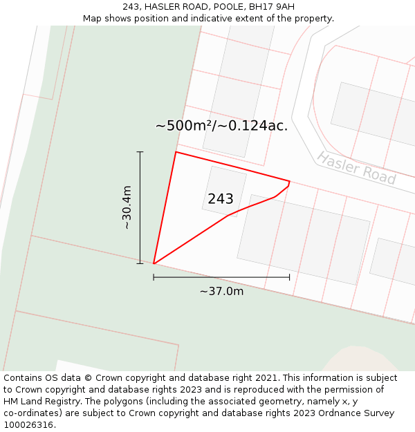 243, HASLER ROAD, POOLE, BH17 9AH: Plot and title map