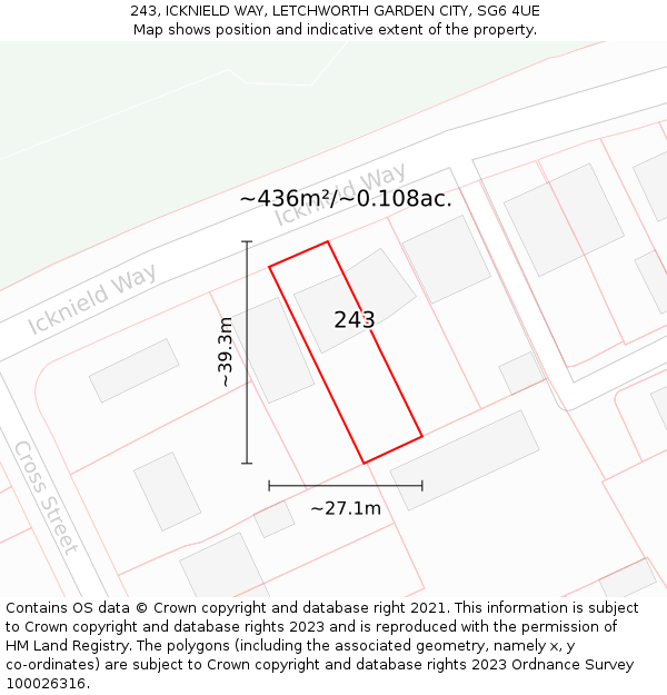 243, ICKNIELD WAY, LETCHWORTH GARDEN CITY, SG6 4UE: Plot and title map