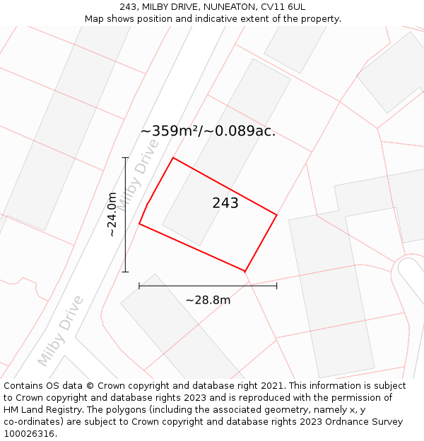 243, MILBY DRIVE, NUNEATON, CV11 6UL: Plot and title map