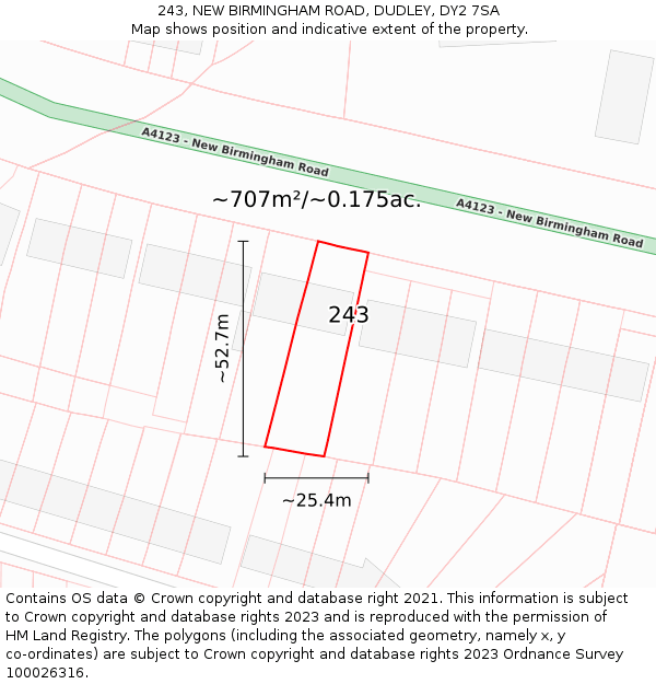 243, NEW BIRMINGHAM ROAD, DUDLEY, DY2 7SA: Plot and title map