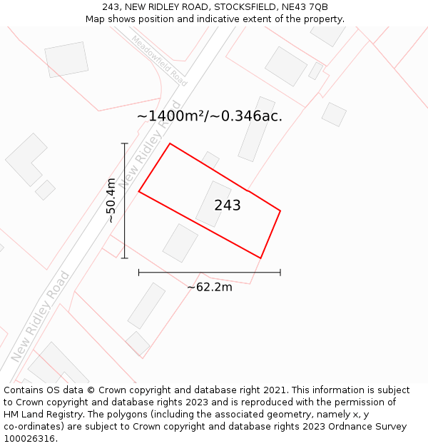 243, NEW RIDLEY ROAD, STOCKSFIELD, NE43 7QB: Plot and title map