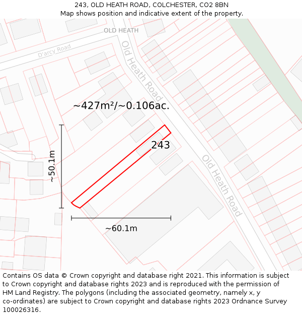 243, OLD HEATH ROAD, COLCHESTER, CO2 8BN: Plot and title map