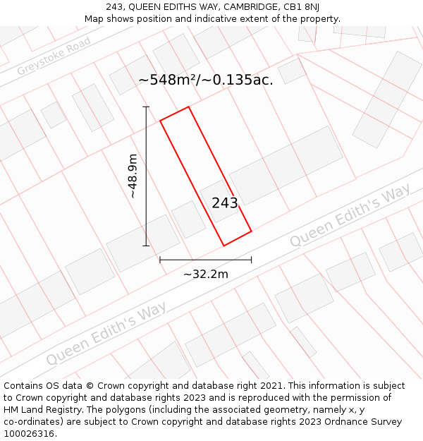 243, QUEEN EDITHS WAY, CAMBRIDGE, CB1 8NJ: Plot and title map