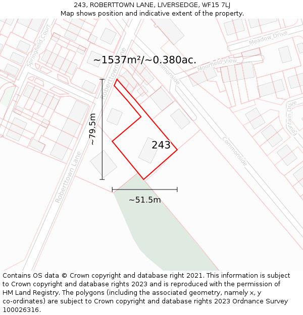 243, ROBERTTOWN LANE, LIVERSEDGE, WF15 7LJ: Plot and title map