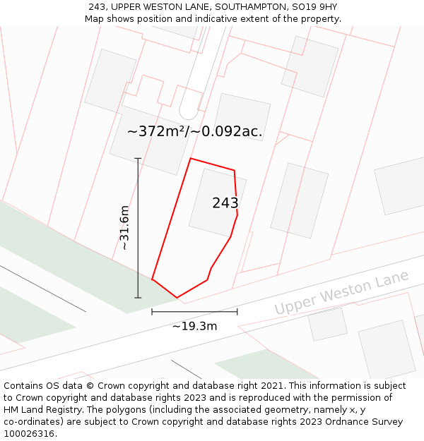 243, UPPER WESTON LANE, SOUTHAMPTON, SO19 9HY: Plot and title map