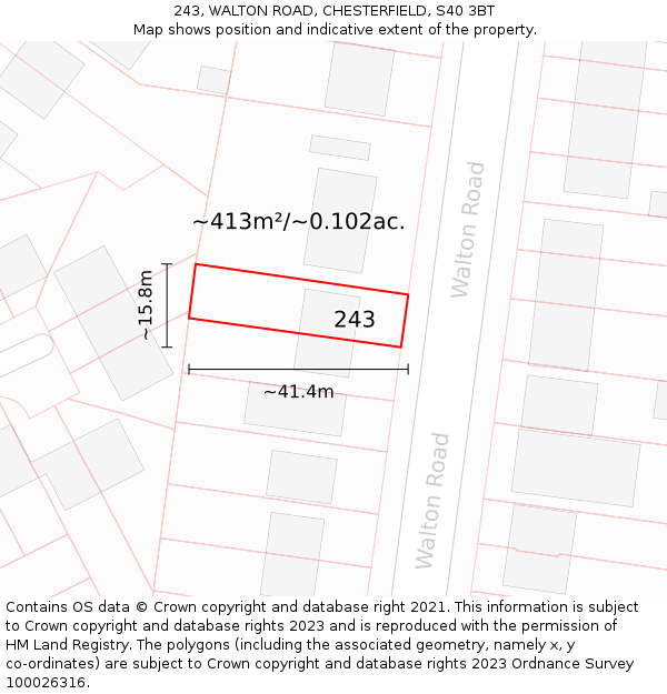 243, WALTON ROAD, CHESTERFIELD, S40 3BT: Plot and title map