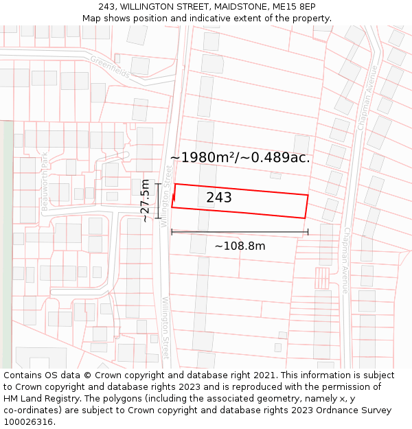 243, WILLINGTON STREET, MAIDSTONE, ME15 8EP: Plot and title map