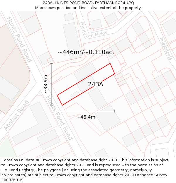 243A, HUNTS POND ROAD, FAREHAM, PO14 4PQ: Plot and title map