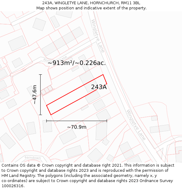 243A, WINGLETYE LANE, HORNCHURCH, RM11 3BL: Plot and title map