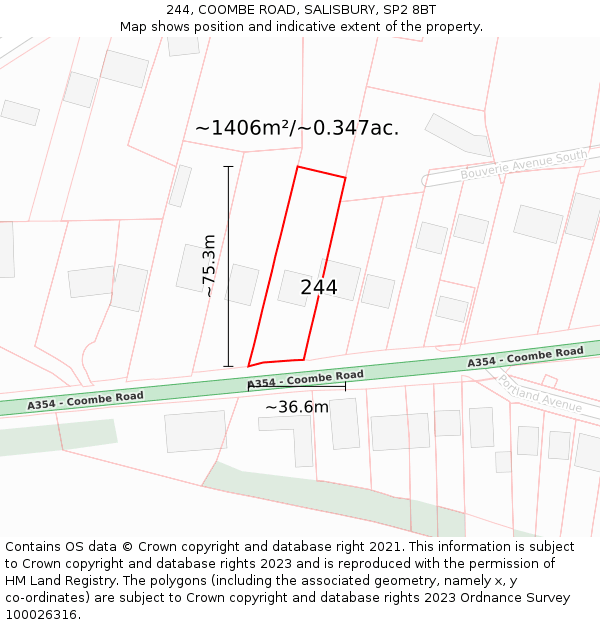 244, COOMBE ROAD, SALISBURY, SP2 8BT: Plot and title map