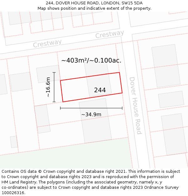 244, DOVER HOUSE ROAD, LONDON, SW15 5DA: Plot and title map